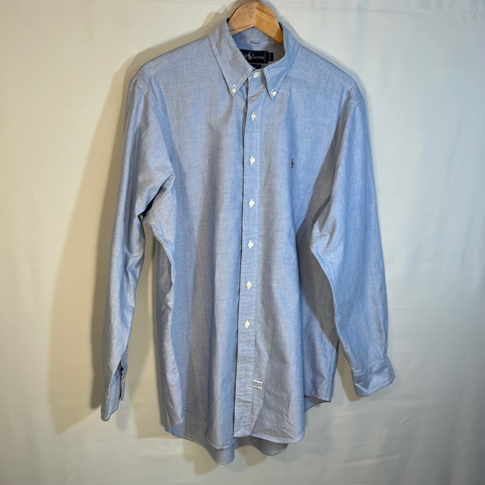 Ralph Lauren Mens 100% Cotton Light Blue Button Down Long Sleeves Shirt 16.5-35
